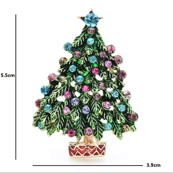 Betsey Johnson Festive Christmas Tree Brooch Blue  Colorful Rhinestones - Picture 3 of 6